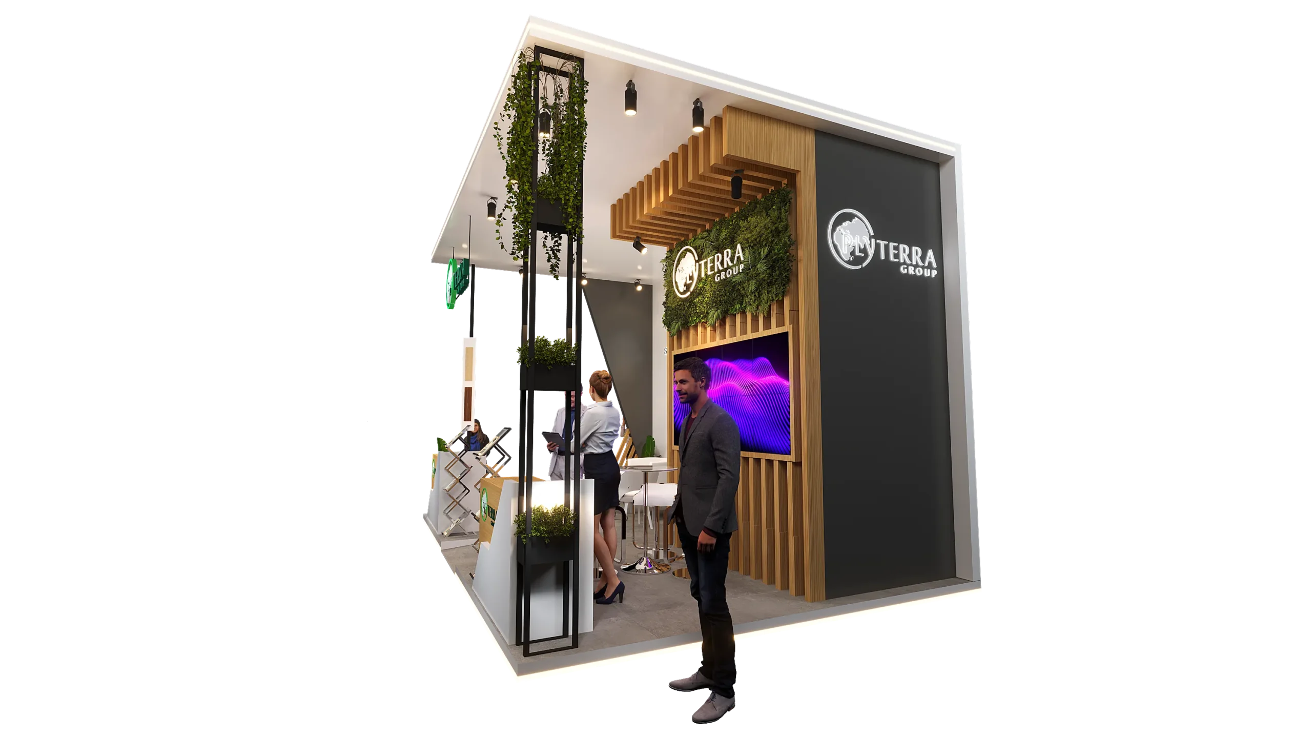 Happy client at trade show booth built by Axis Exhibitions in Saudi Arabia