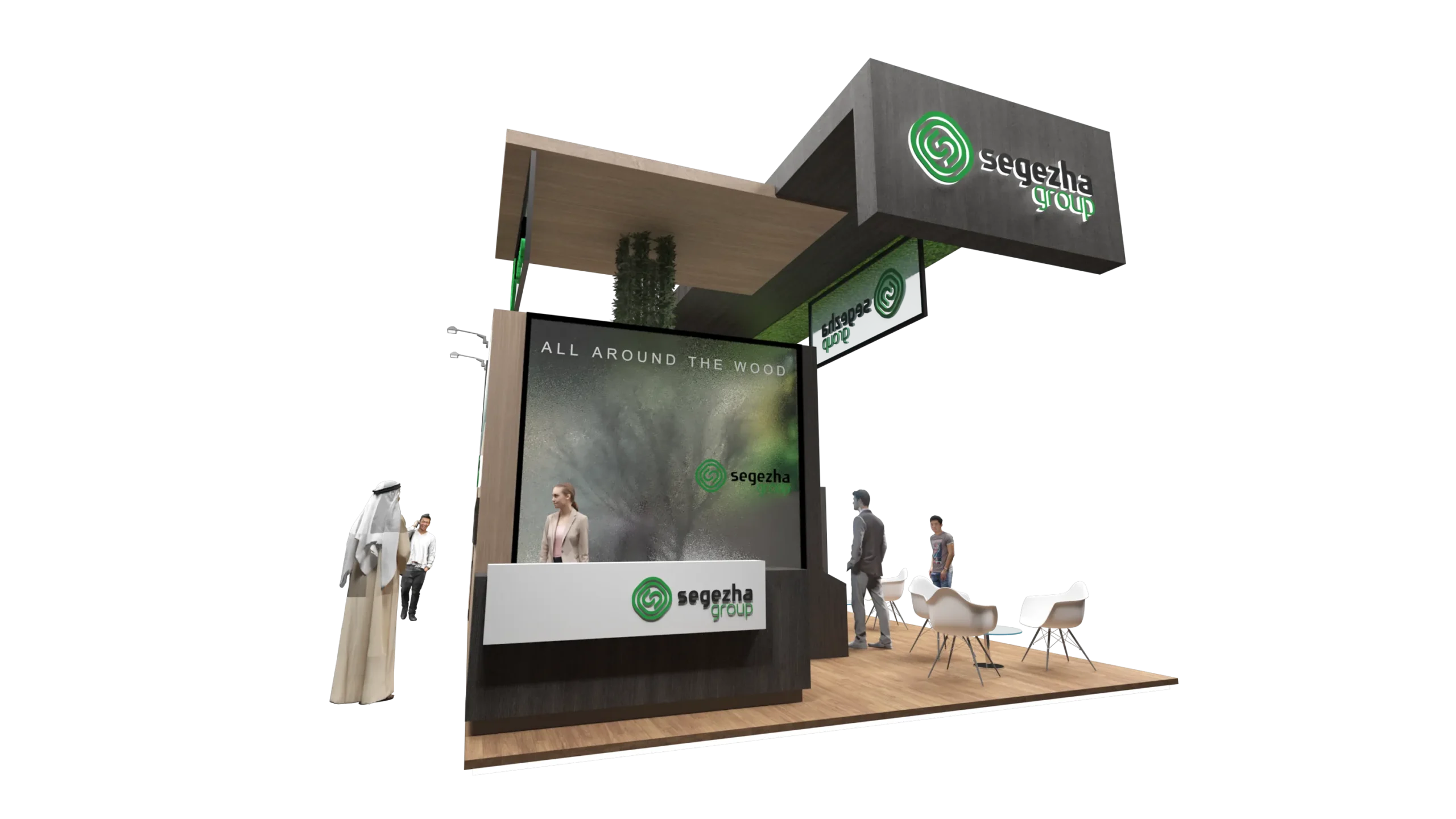 3D design of a modern exhibition booth created by Axis Exhibitions